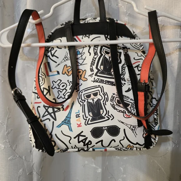Karl Lagerfeld White Graphic Backpack - Picture 3 of 4